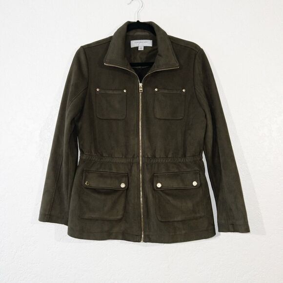 Andrew Marc New York Olive Green Faux Suede Jacket Size Medium - Picture 1 of 9